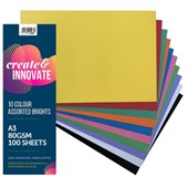 TINTEX SUGAR PAPER 112GSM BRIGHTS ASSORTED 10 COLOURS A3 PKT100