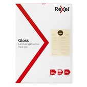 REXEL LAMINATING POUCH 125 MICRON A4 CLEAR PACK 100