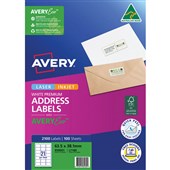 AVERY 959001 L7160 QUICK PEEL ADDRESS LABEL SURE FEED LASER 21UP WHITE PACK 100