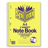 SPIRAX 605 2 SUBJECT NOTEBOOK 7MM RULED SPIRAL BOUND 250 PAGE A4