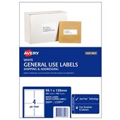 AVERY 938206 DL04 GENERAL USE LABEL 4 UP WHITE PACK 100