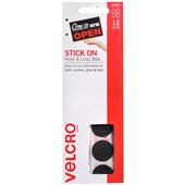 VELCRO STICK ON DOTS HOOK AND LOOP 22MM BLACK PACK 12