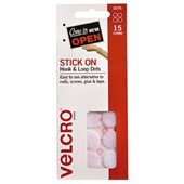 VELCRO STICK ON DOTS HOOK AND LOOP 16MM WHITE PACK 15